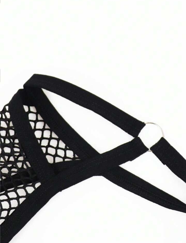Men's Fashionable Black Mesh Lingerie, Waist-High Briefs For Men
